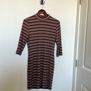 Ribbed mock high neck striped mini dress